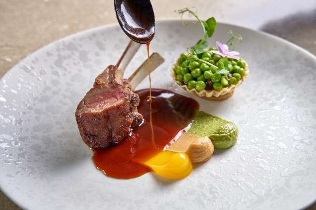 French lamb chop with peas, orange and ras el hanout